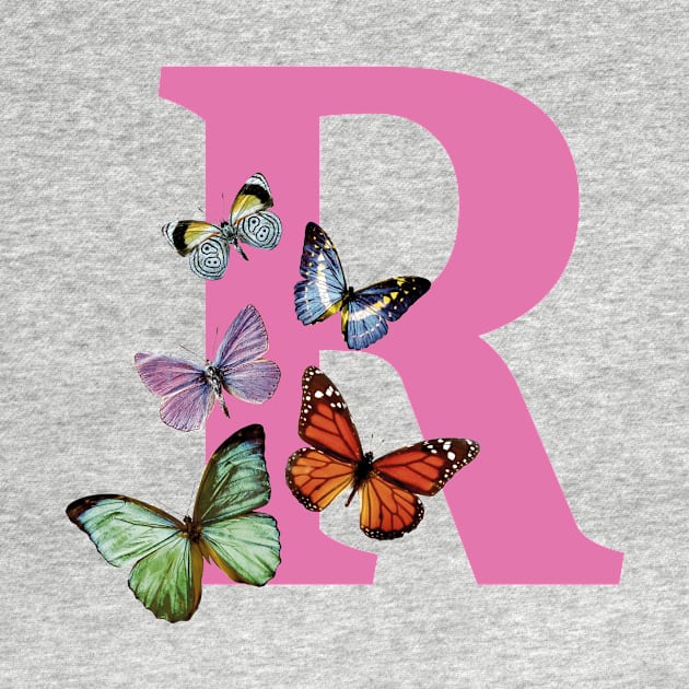 Letter pink R with colorful butterflies by ColorsHappiness